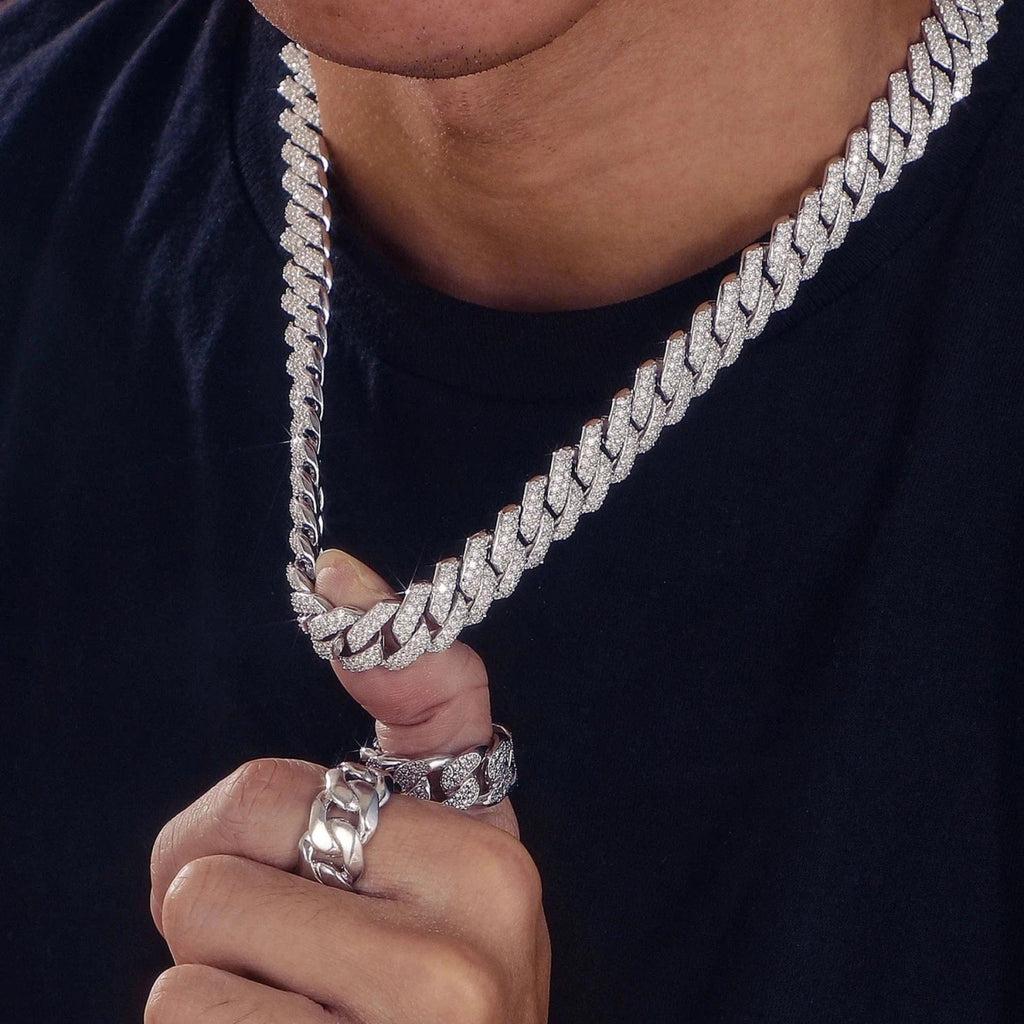 14MM Square - Edge Moissanite Cuban Link Chain 16 IN - Shop Gold Supply