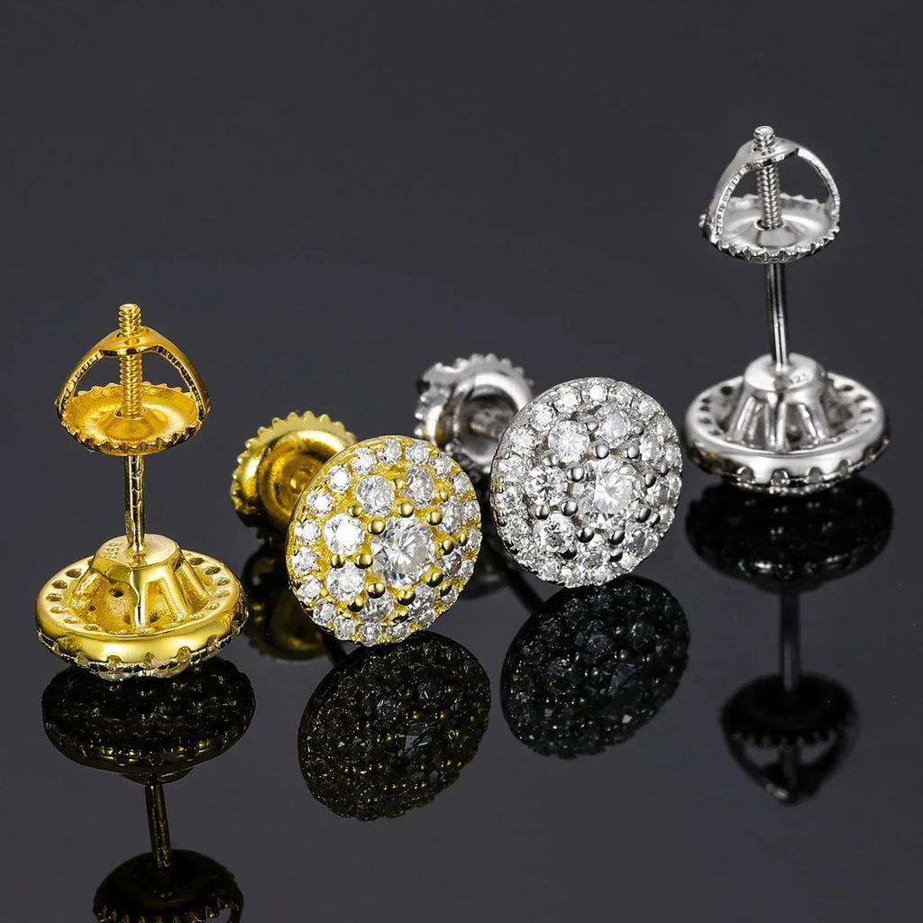 8.8MM Moissanite Pavé Dome Stud Earrings – “Infinite Shine” Edition White Gold - Shop Gold Supply