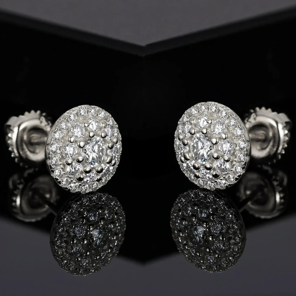 8.8MM Moissanite Pavé Dome Stud Earrings – “Infinite Shine” Edition White Gold - Shop Gold Supply