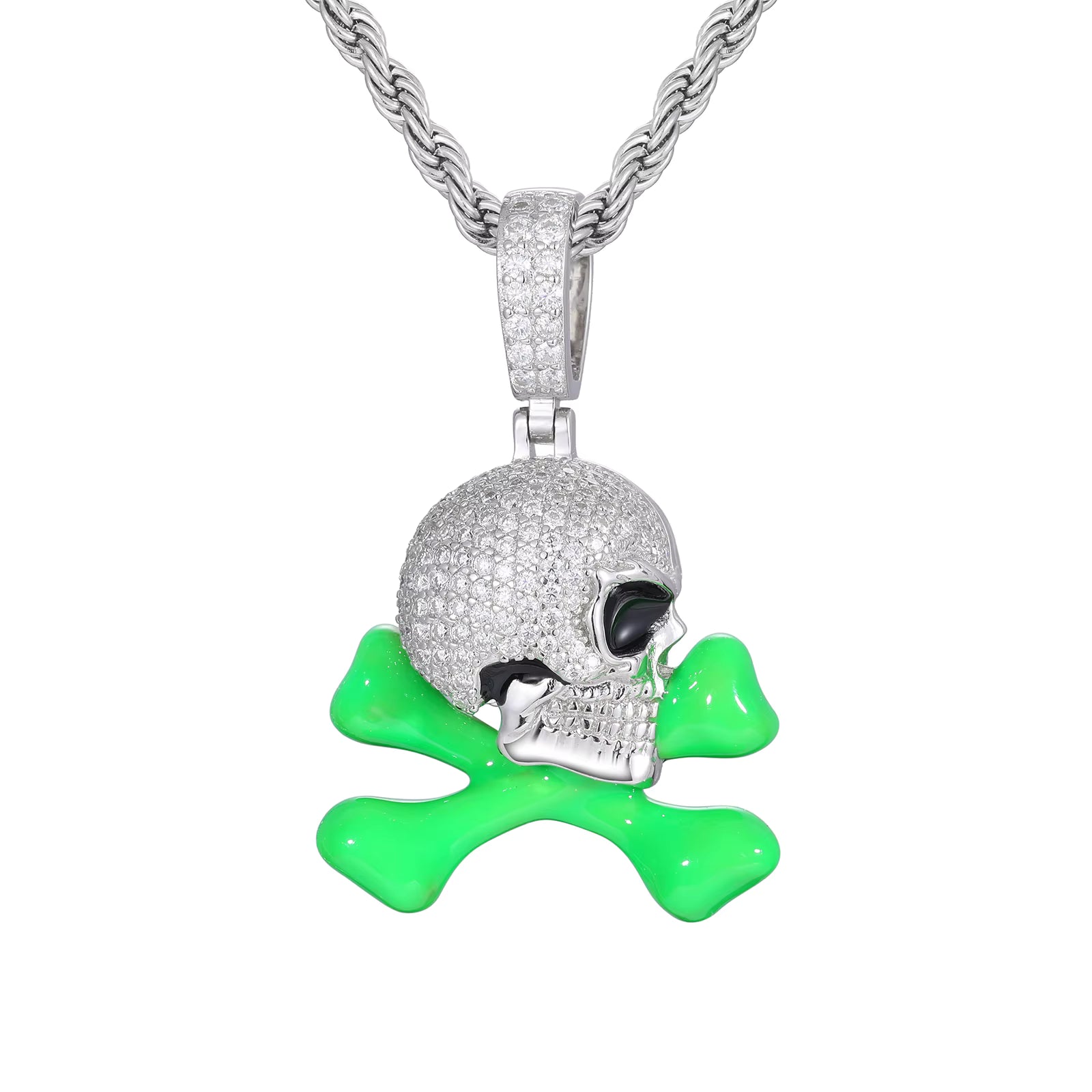 Moissanite Glow Skull & Crossbones Glow Pendant – “Toxic Drip” Edition