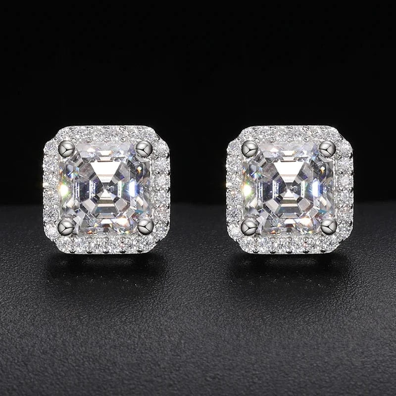 Asscher Halo Moissanite Stud Earrings – “Royal Ice” Edition - Shop Gold Supply