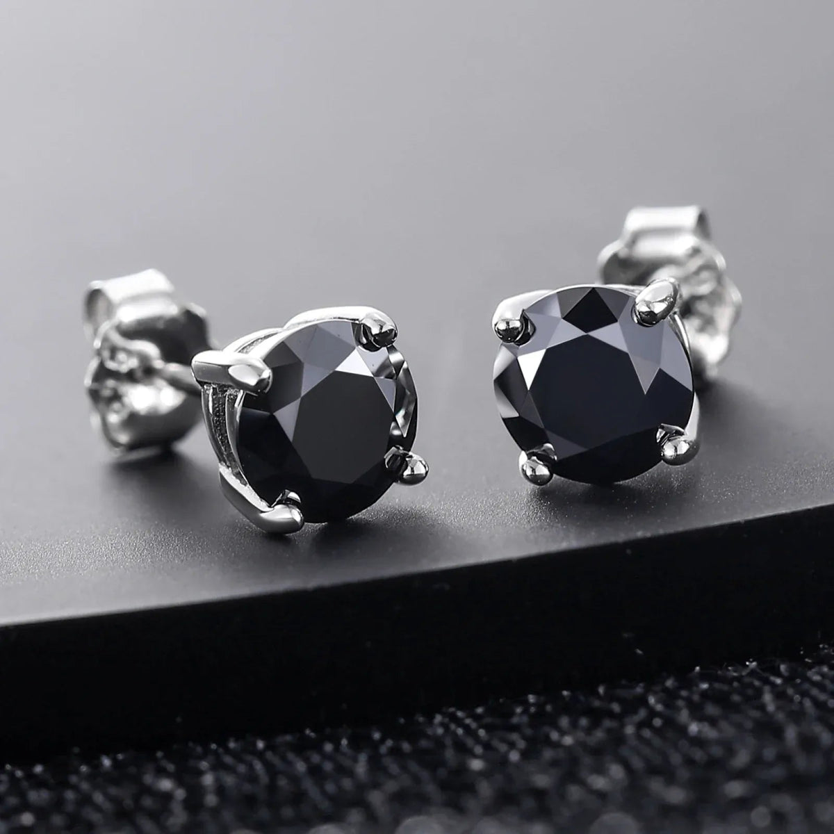 Black Moissanite Round Stud Earrings – “Shadow Ice” Edition White Gold 0.5 Carat (5MM) - Shop Gold Supply