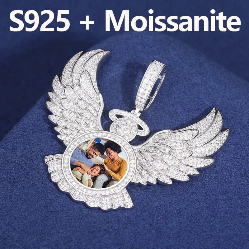 Custom Angel Wing Photo Pendant – “Heavenbound Tribute” Edition Moissanite Rose Gold 20 IN Rope - Shop Gold Supply