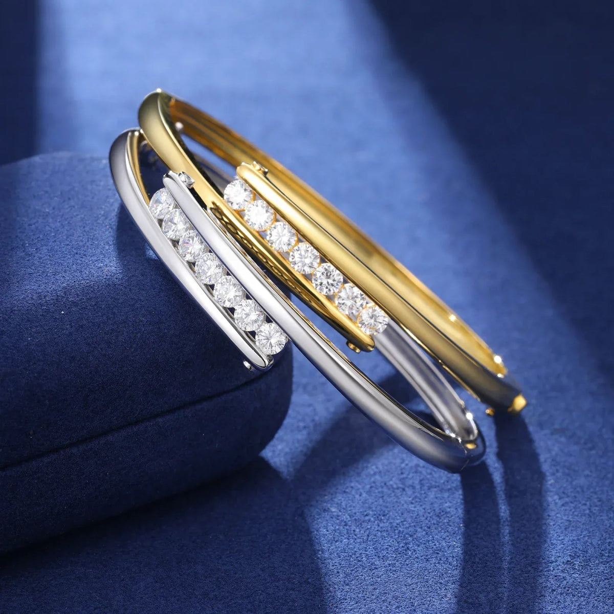 Floating Bar Bangle Bracelet – “Levitating Shine” Edition VVS 5A CZ 7 IN White Gold - Shop Gold Supply