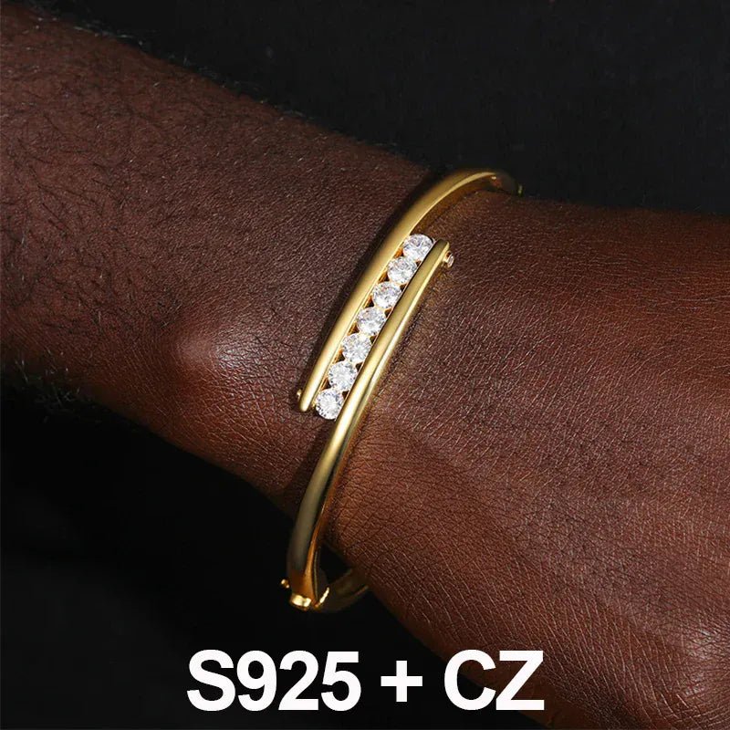 Floating Bar Bangle Bracelet – “Levitating Shine” Edition VVS 5A CZ 8 IN Yellow Gold - Shop Gold Supply