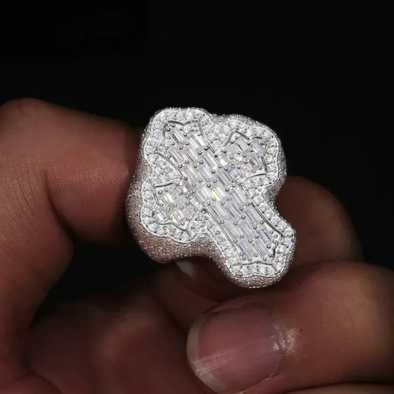 Iced Baguette Cross Ring – “Divine Shine” Edition VVS 5A CZ 7 White Gold - Shop Gold Supply