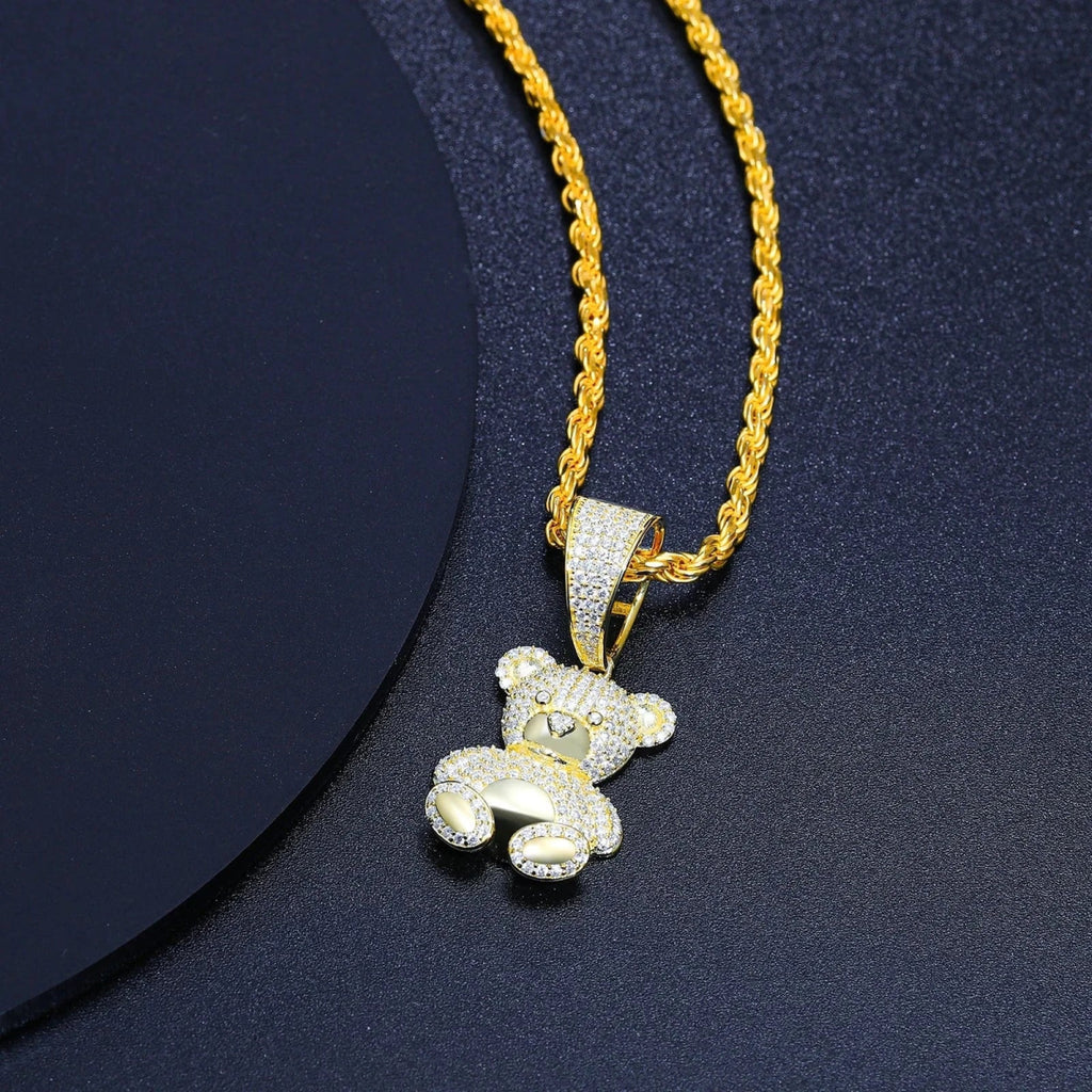 Iced Bear Moissanite Pendant – “Royal Cub” Edition White Gold - Shop Gold Supply
