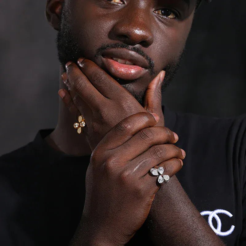 Iced Clover Crest Ring – “Fortune Bloom” Edition Moissanite Pink 7 - Shop Gold Supply