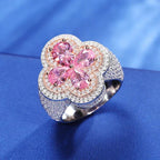 Iced Clover Crest Ring – “Fortune Bloom” Edition Moissanite Pink 7 - Shop Gold Supply