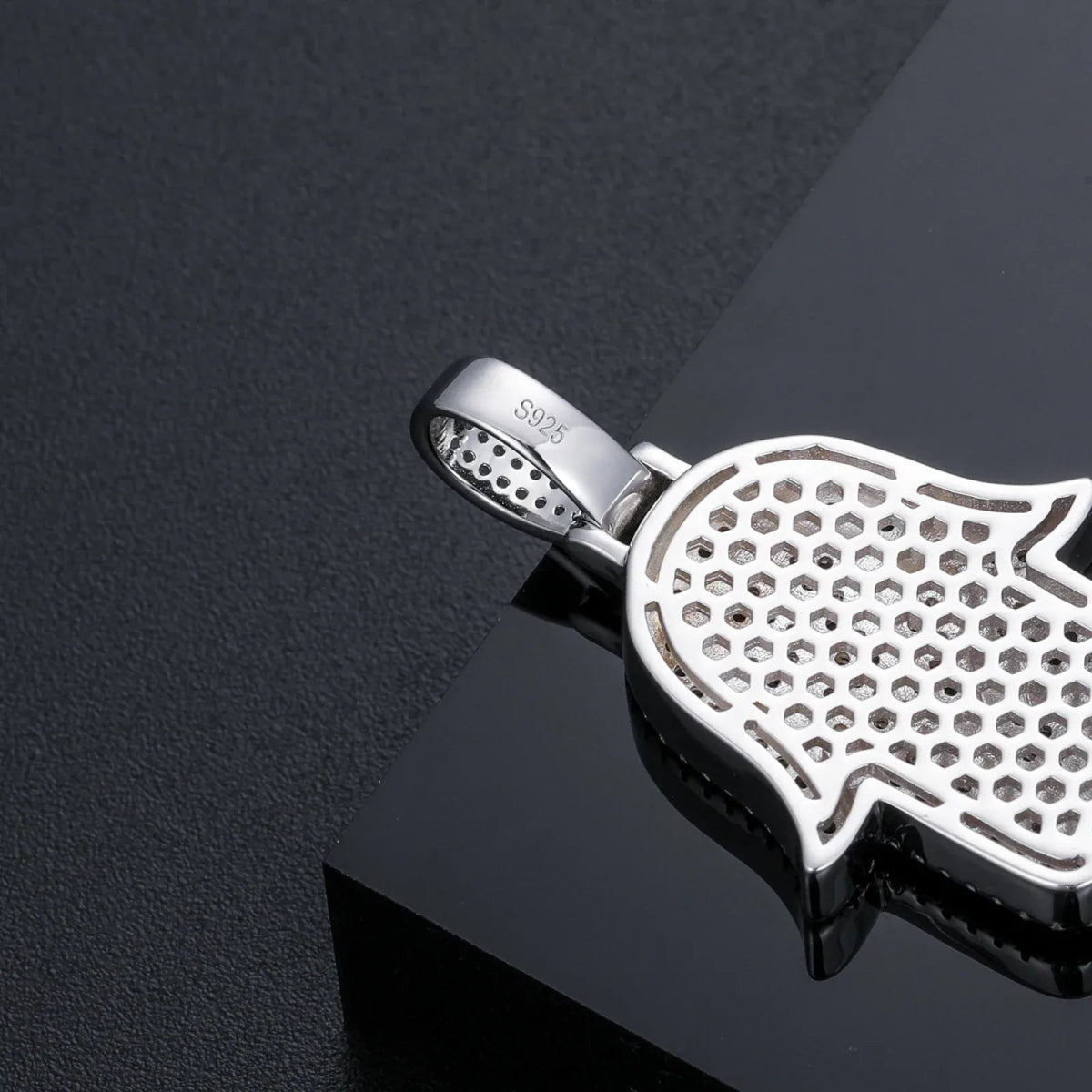 Iced Hamsa Moissanite Pendant – “Divine Protection” Edition White Gold - Shop Gold Supply