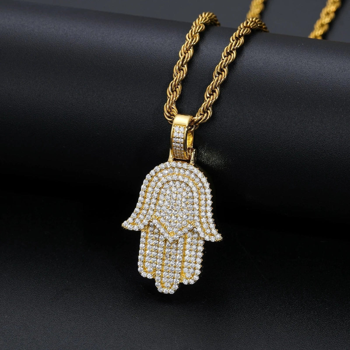 Iced Hamsa Moissanite Pendant – “Divine Protection” Edition Yellow Gold - Shop Gold Supply