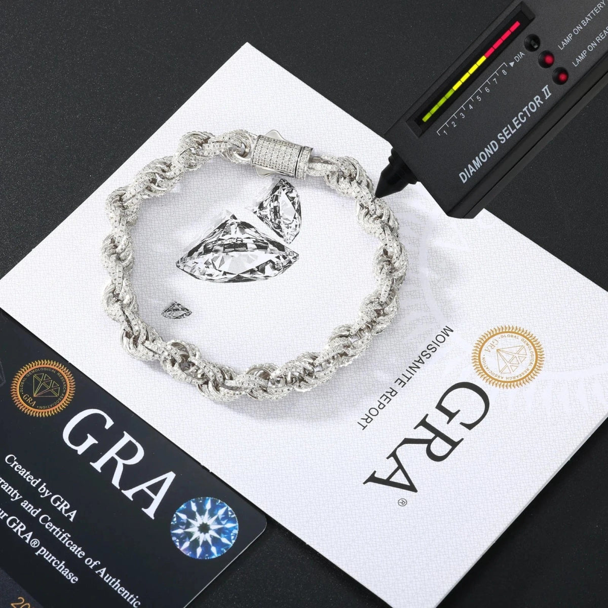 Iced Rope Bracelet – “Glacier Twist” Edition White Gold 6 IN 8MM Moissanite - Shop Gold Supply