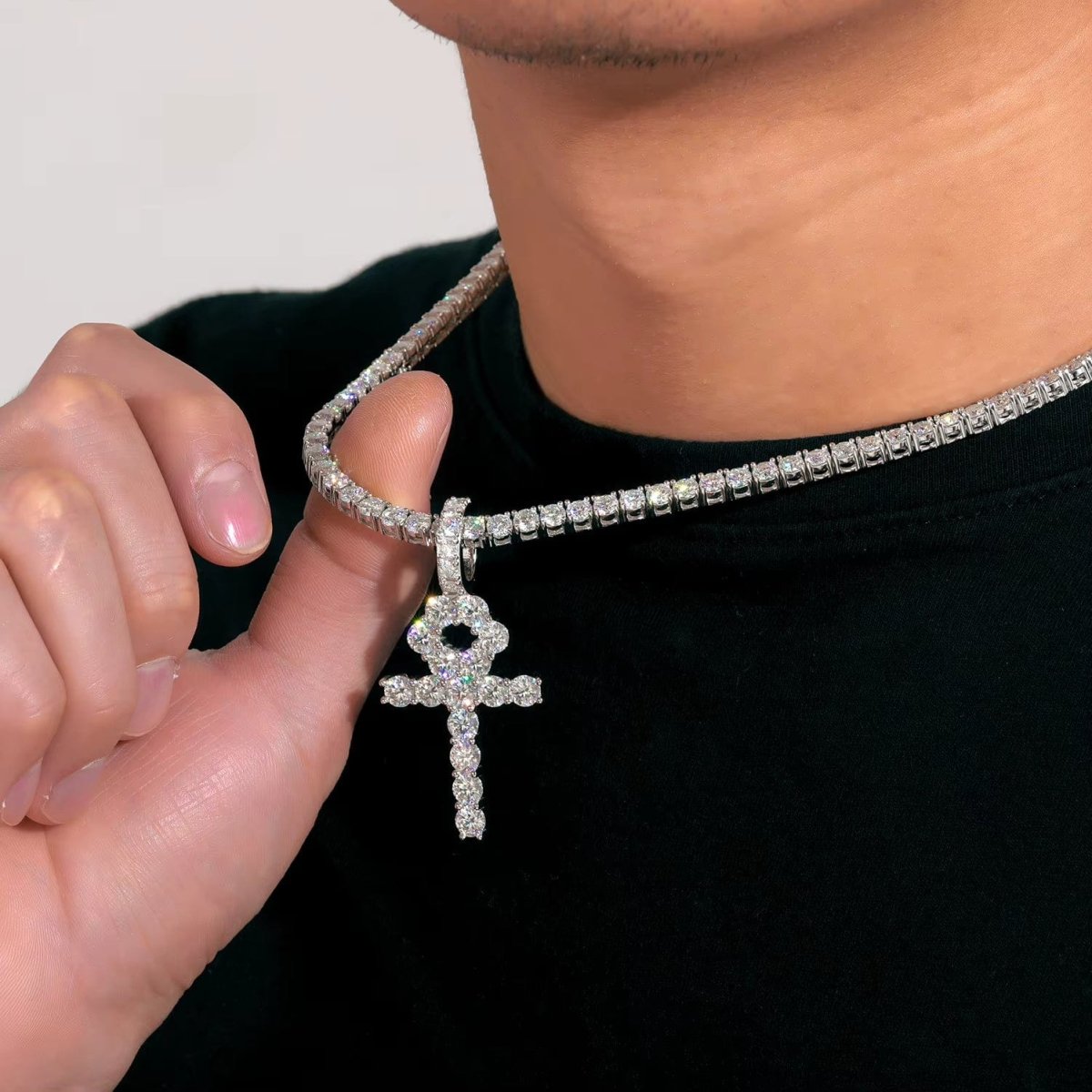 Line Set Moissanite Ankh Pendant – “Life Eternal” Edition Large - Shop Gold Supply