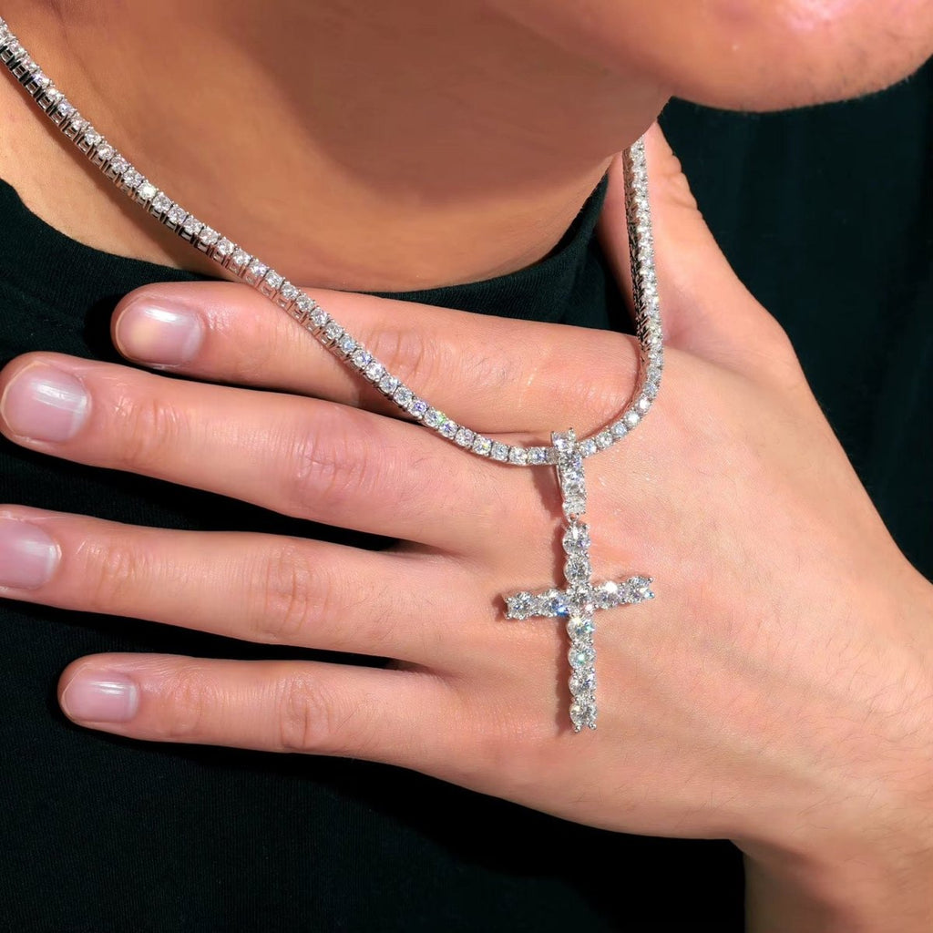 Line Set Moissanite Cross Pendant – “Pure Brilliance” Edition - Shop Gold Supply