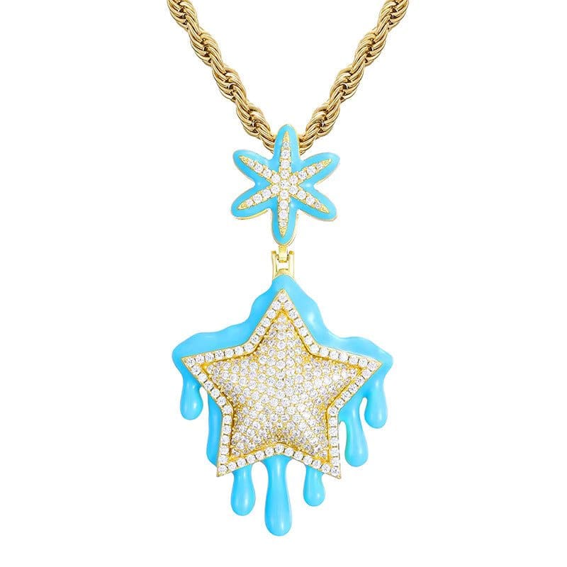 Yellow Gold Moissanite Glow Drip Star Pendant – “Stellar Melt” Edition - The Gold Supply