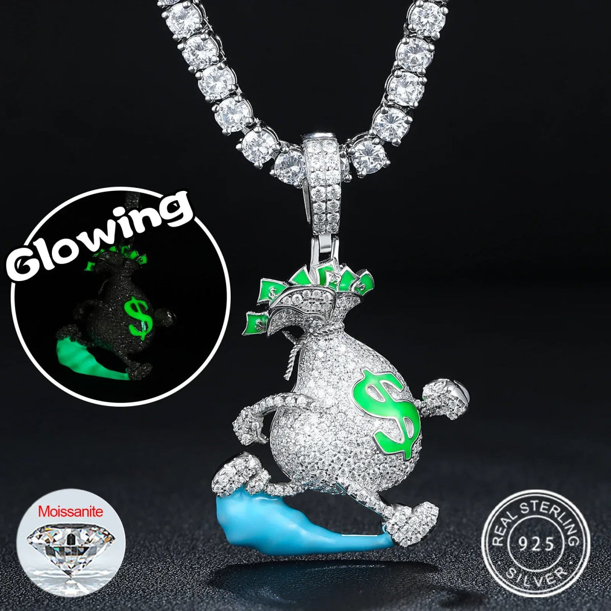 Moissanite Glow Money Bag Pendant – “Run the Bag” Edition - Shop Gold Supply