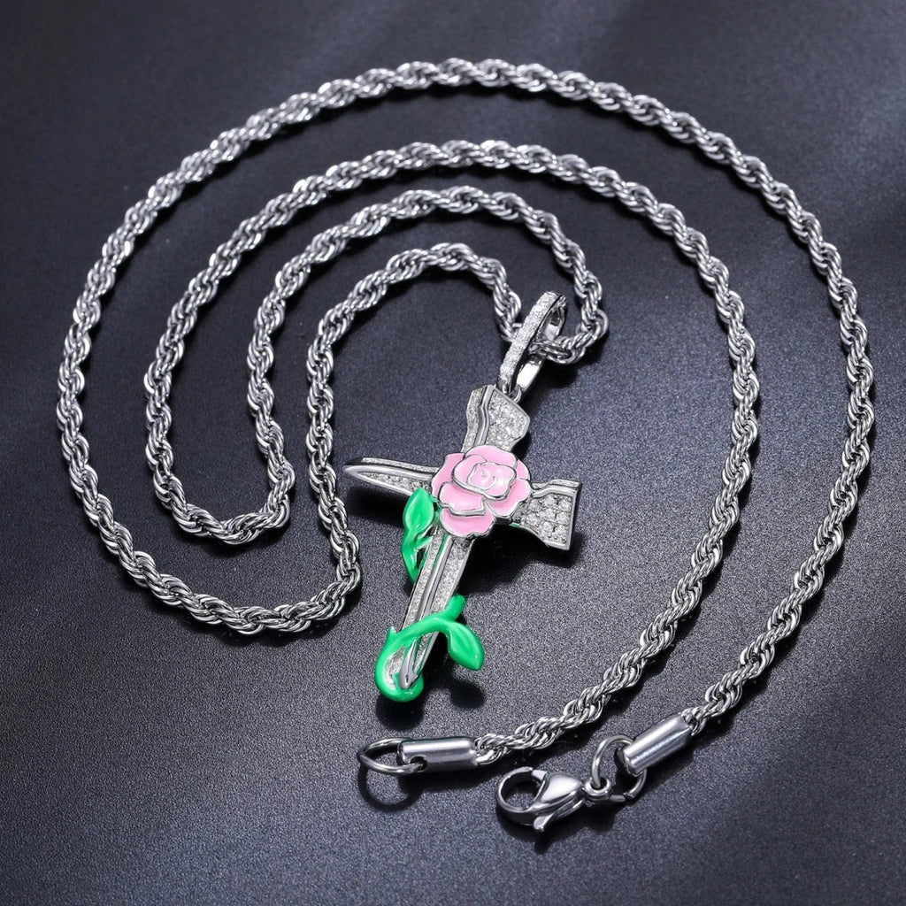 Moissanite Glow Rose Cross Pendant – “Eternal Bloom” Edition - Shop Gold Supply