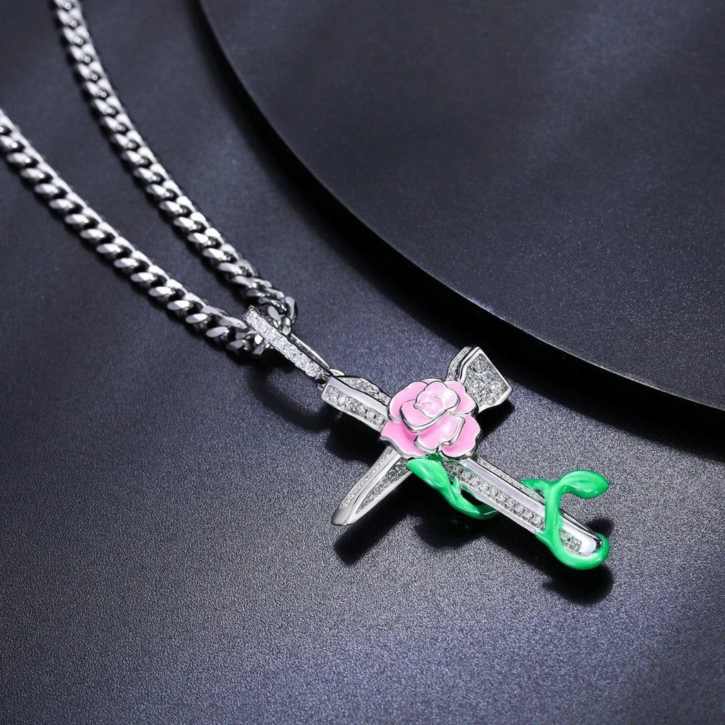 Moissanite Glow Rose Cross Pendant – “Eternal Bloom” Edition - Shop Gold Supply