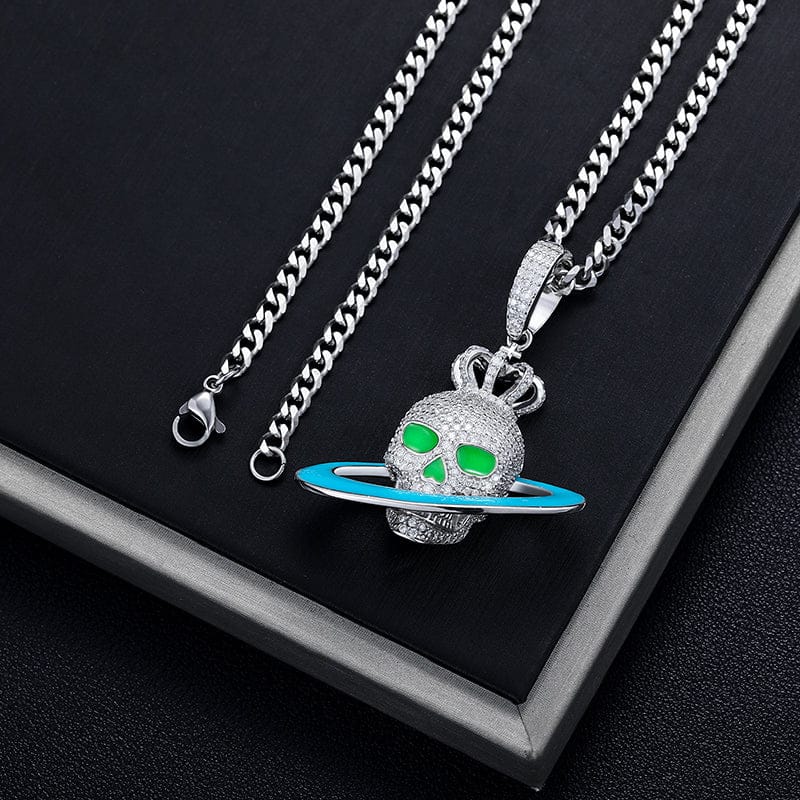 Moissanite Glow Skull Saturn Pendant – “Cosmic Reign” Edition - Shop Gold Supply