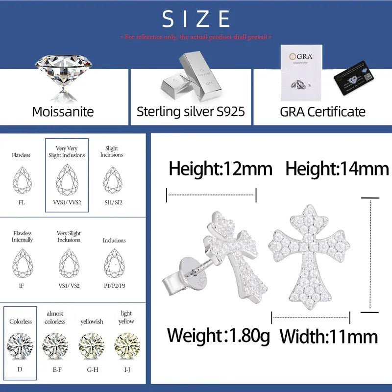 Moissanite Pavé Cross Stud Earrings – “Divine Ice” Edition Yellow Gold - Shop Gold Supply