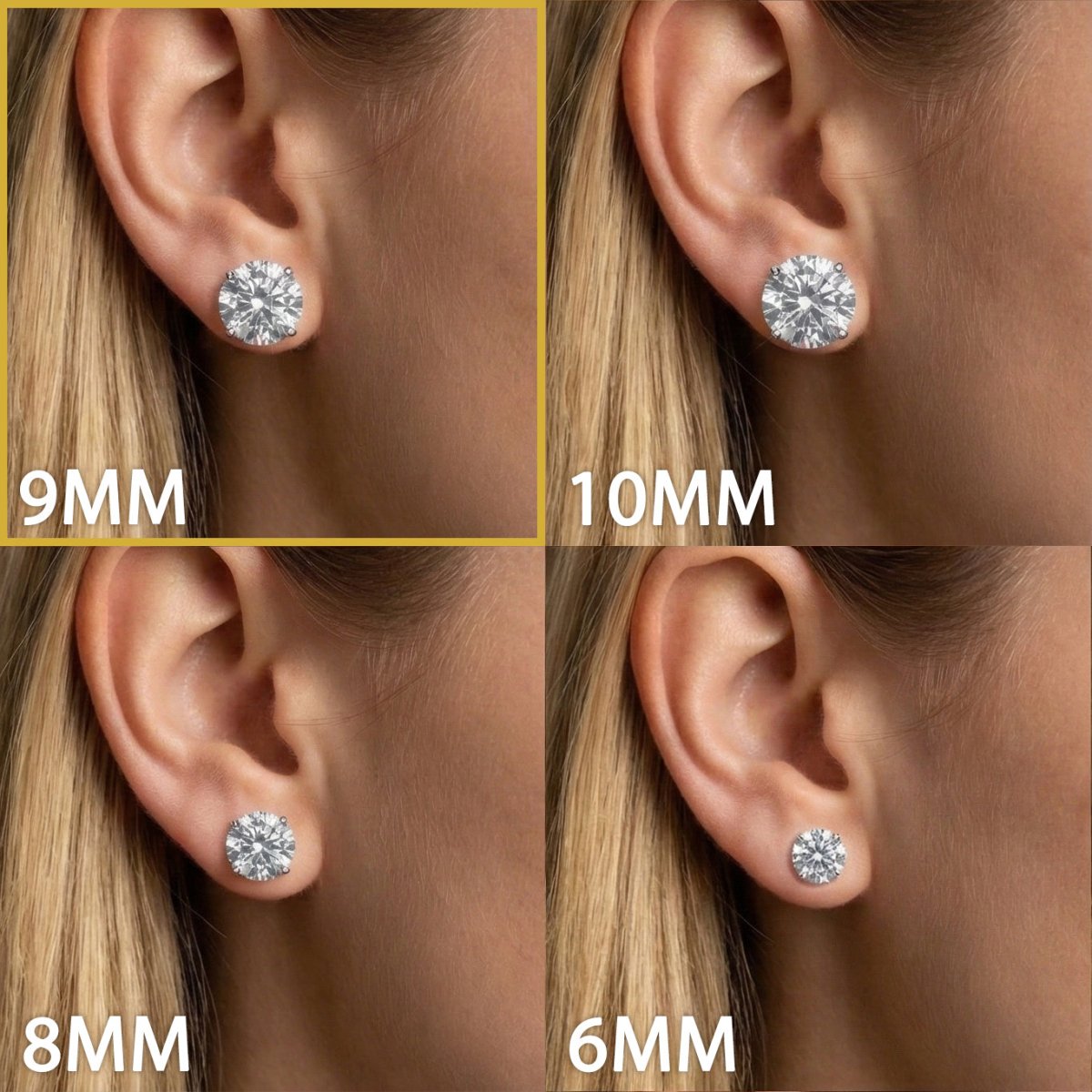 Moissanite Stud Earrings W 10MM 925 Silver White Gold - Shop Gold Supply