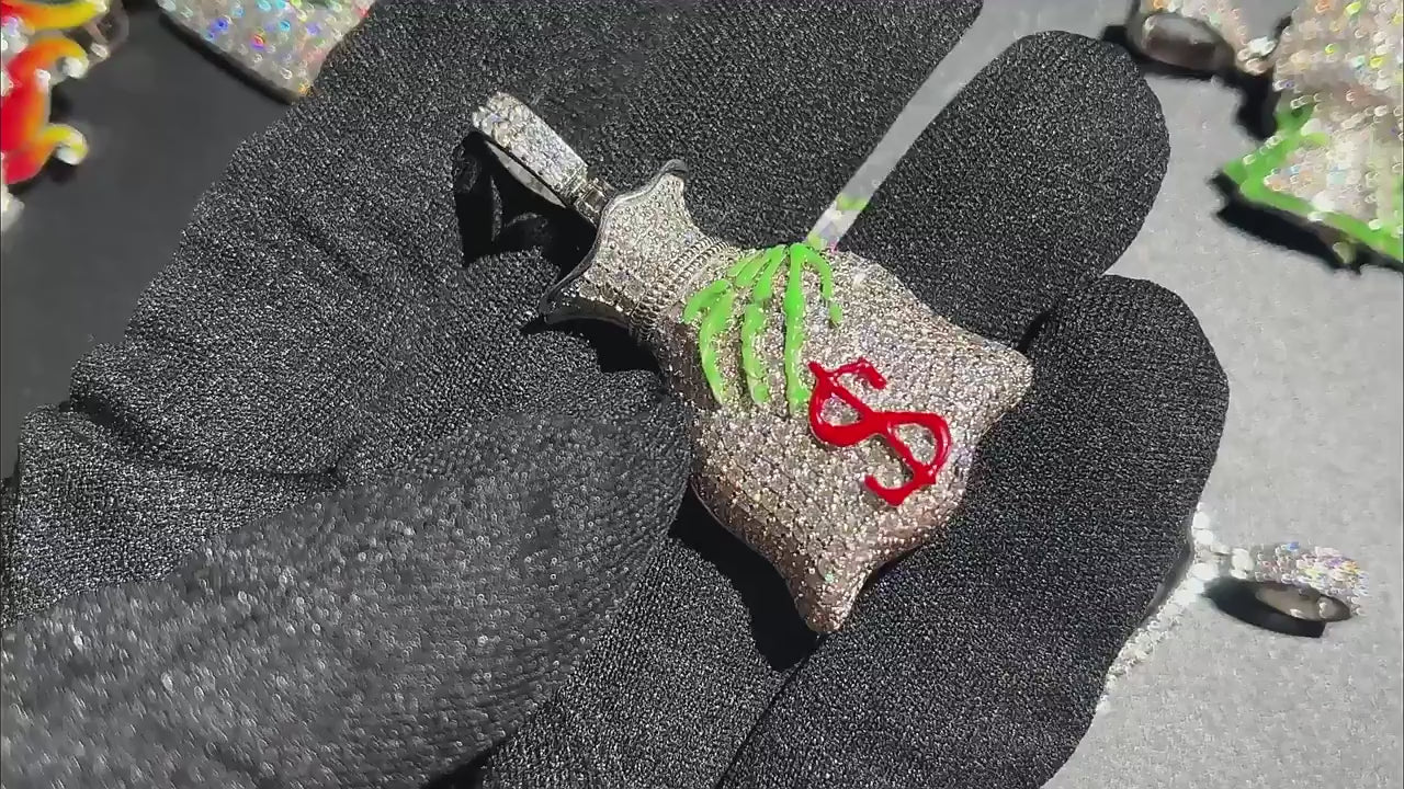 Moissanite Glow Money Bag Pendant – “Secure the Bag” Edition