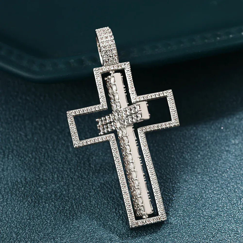 Reversible Iced Cross Pendant – “Double Blessing” Edition 30 IN FREE Rope - Shop Gold Supply
