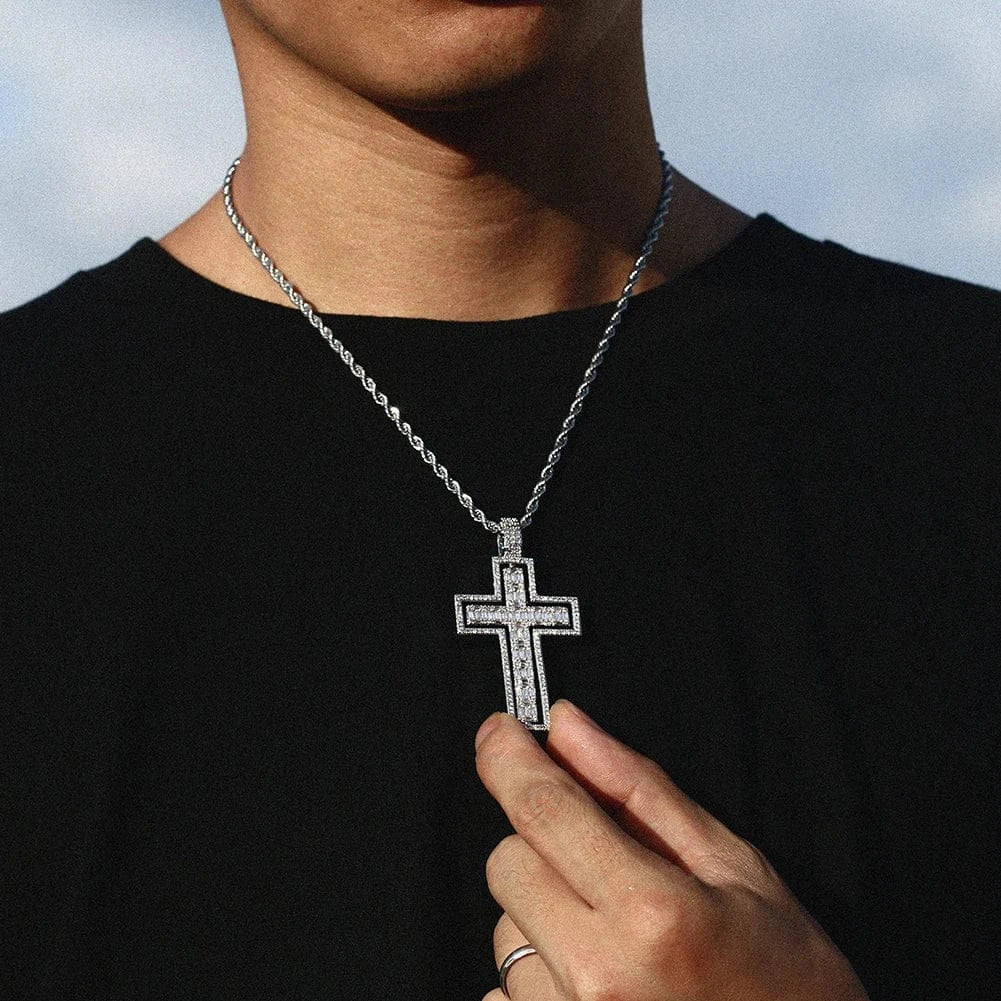 Reversible Iced Cross Pendant – “Double Blessing” Edition 30 IN FREE Rope - Shop Gold Supply