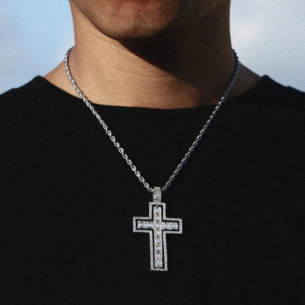 Reversible Iced Cross Pendant – “Double Blessing” Edition 30 IN FREE Rope - Shop Gold Supply