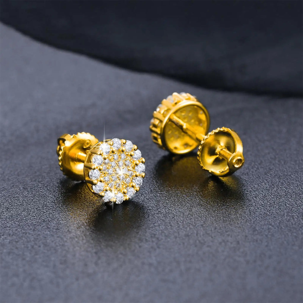 Round Halo Moissanite Stud Earrings – “Solar Burst” Edition White Gold - Shop Gold Supply