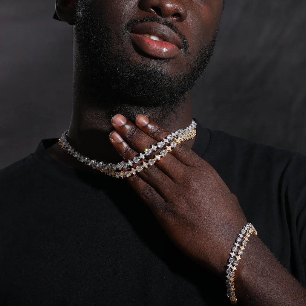 Starburst Tennis Bracelet – “Constellation Links” Edition White Gold 6MM S925 Moissanite 6 IN - Shop Gold Supply