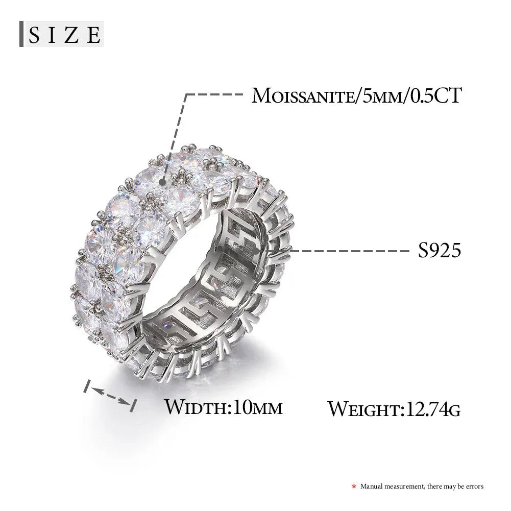 Two - Row Moissanite Band Ring – “Twinfire Ice” Edition White Gold 9 - Shop Gold Supply